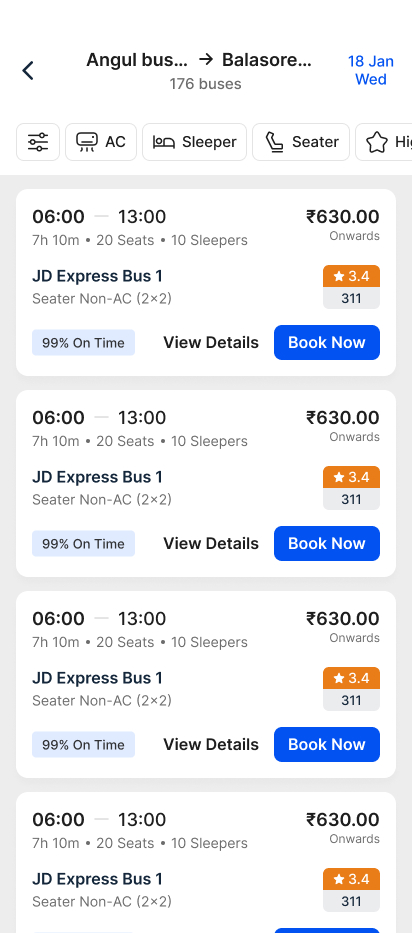 Bus Search Results